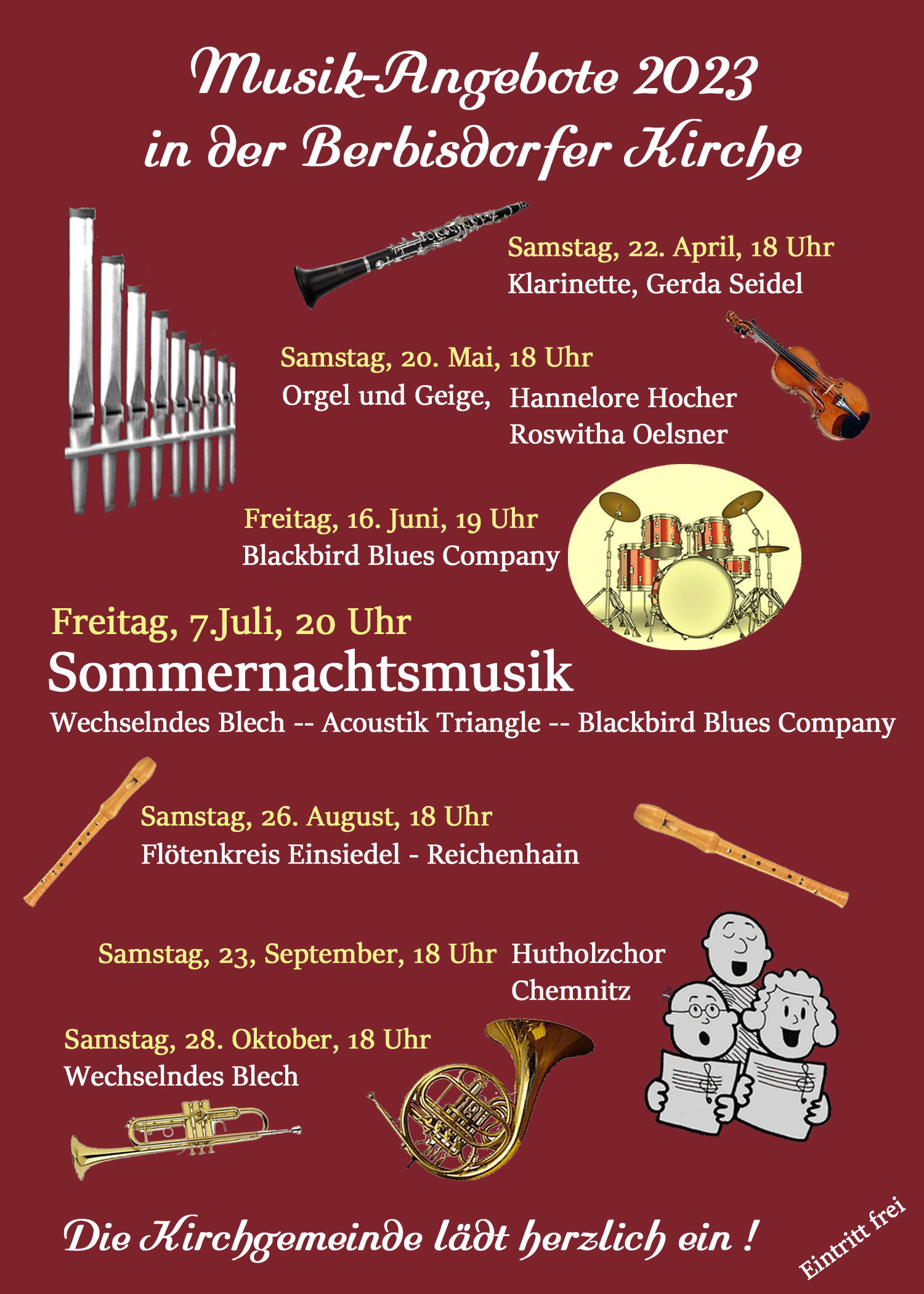 Musik-Angebote 2023 in der Berbisdorfer Kirche