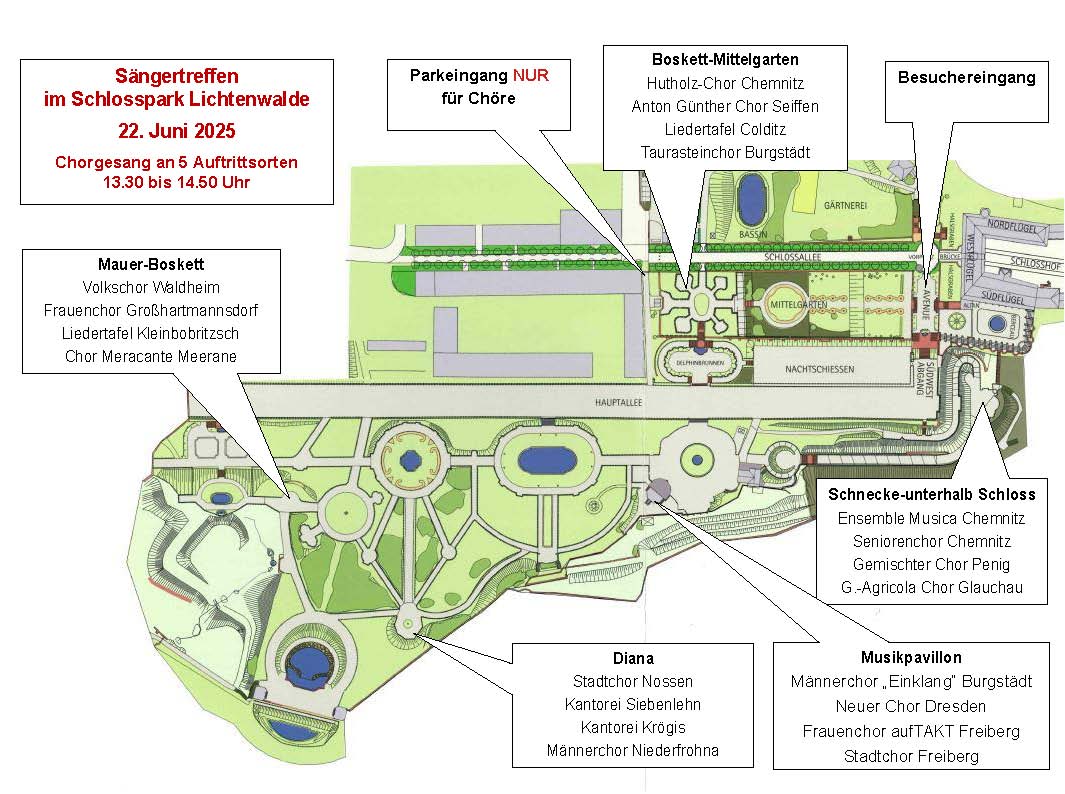 Karte der Auftrittsorte im Schlosspark Lichtenwalde