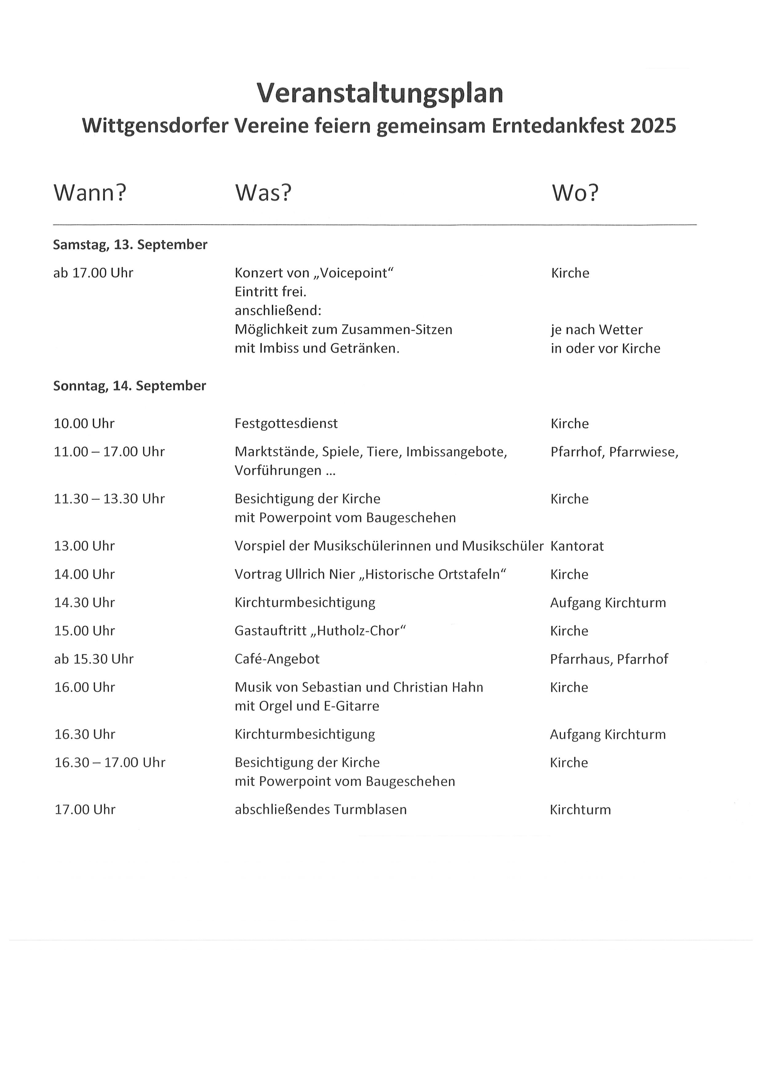 Erntedankfest Wittgensdorf Was Wann Wo